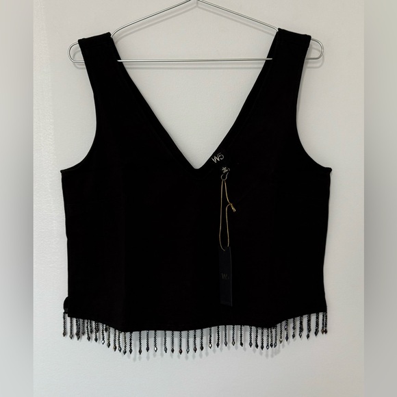 W5 NWT Black Beaded Fringe Trim Tank - Picture 3 of 4